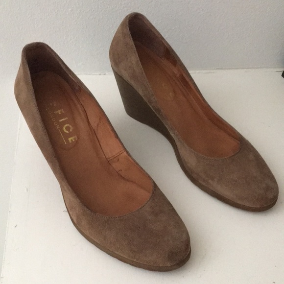 OFFICE London Shoes Office London Tan Leather Suede Wedge Shoes